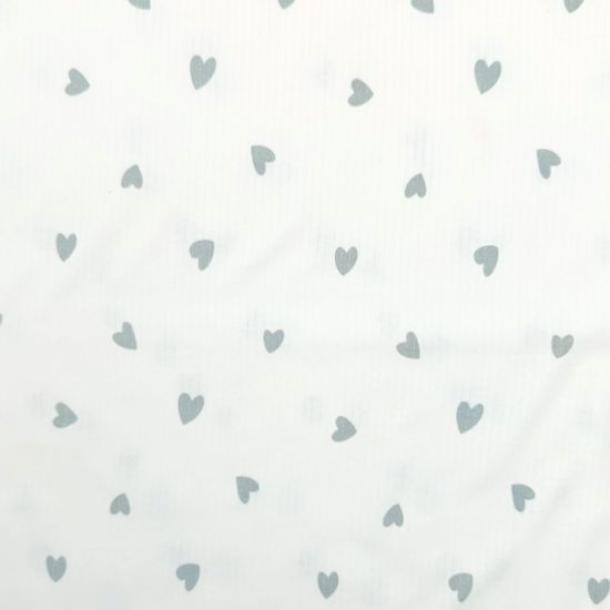 Preview: Kuschelweicher Ribjersey aus reiner Baumwolle mit Herzen in dunklem Altgrün gemustert.