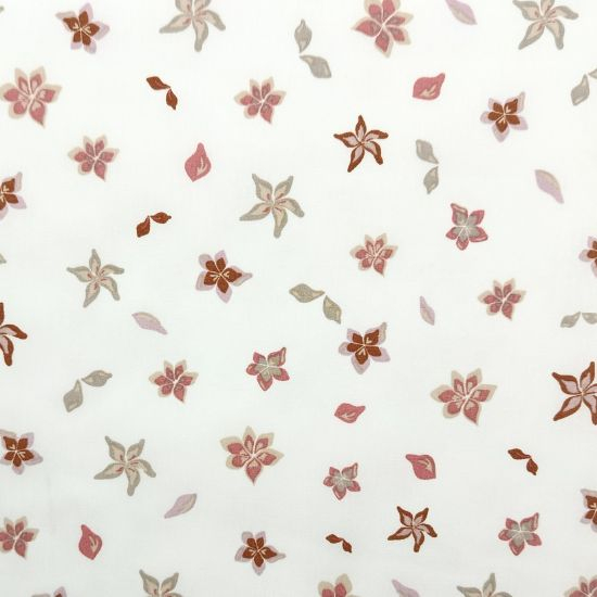 Preview: Leicht fallender Baumwollstoff in offwhite mit Streublumen gemustert