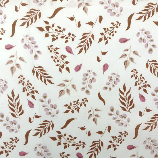 Preview: Leicht fallender Baumwollstoff in offwhite mit verschiedenen Blättern gemustert