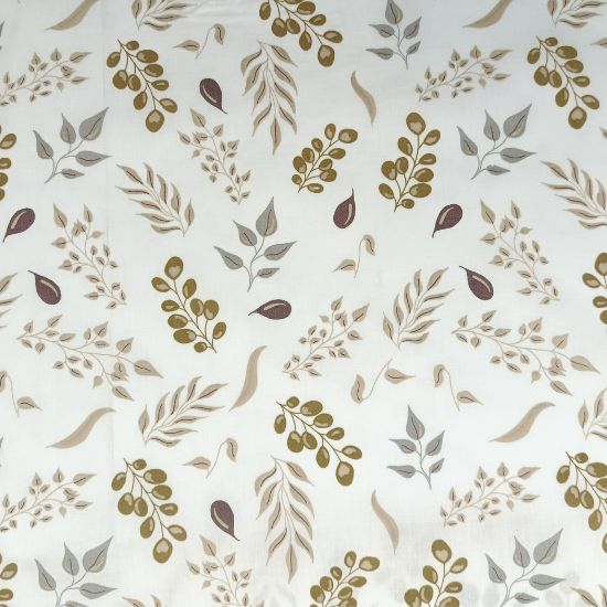 Preview: Leicht fallender Baumwollstoff in offwhite mit verschiedenen Blättern gemustert