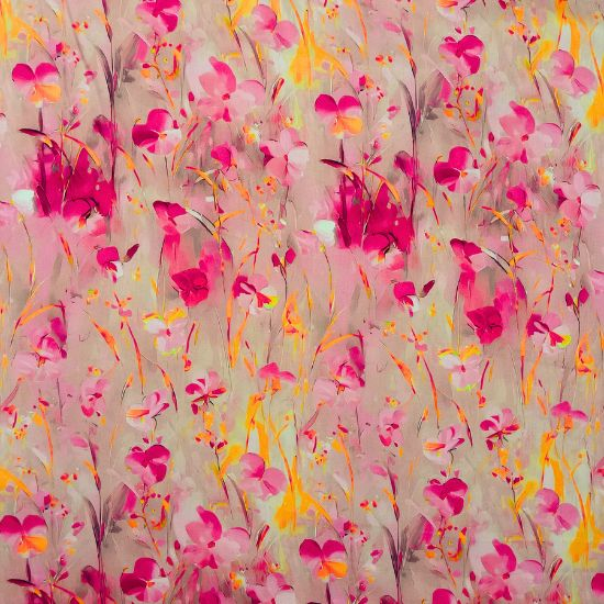 Weiche luftige Viskose in Pinktönen mit Veilchenblüten gemustert