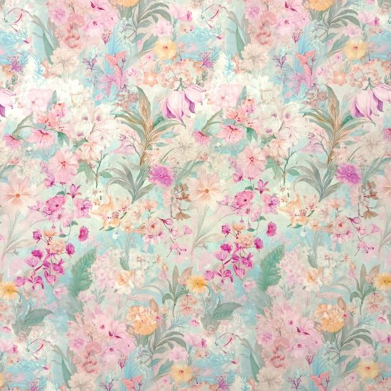 Weiche luftige Viskose in Aqua und Rosa-Farbtönen mit sommerlichen Blumen gemustert