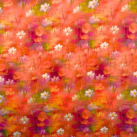Luftig leichte Viskose in Orange und Pink Farbtönen mit Aquarellblumen gemustert