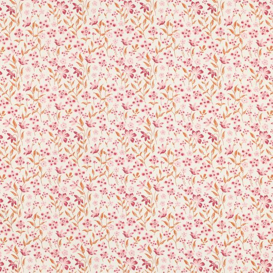 Leicht fallender Baumwollstoff in weiß mit Vintage Blümchen in rosa Farbtönen gemustert