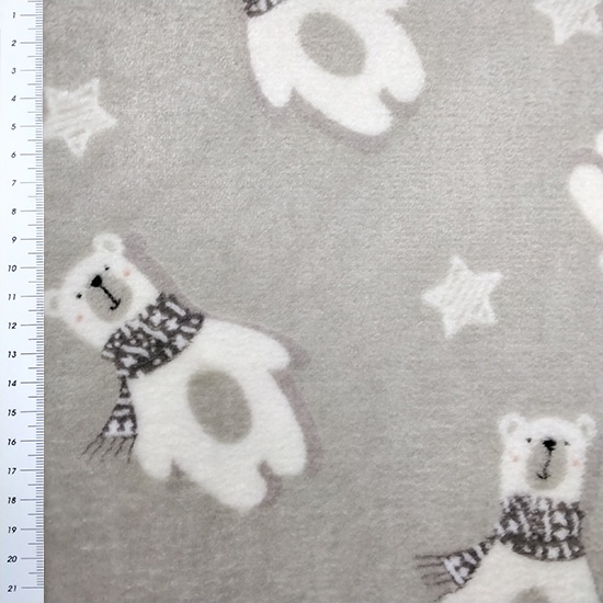 Wellnessfleece mit niedlichen Baerchen in Beigetoenen gemustert
