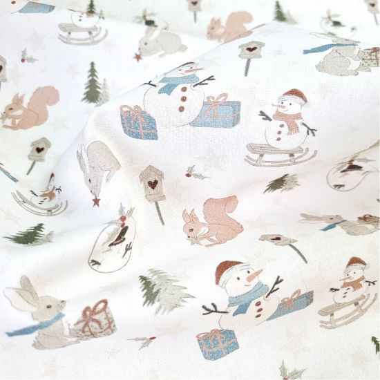 Preview: Niedlicher Baumwollstoff mit Wintertieren