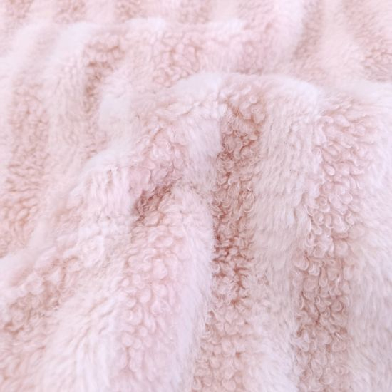 Superflauschiger Teddystoff in rosa, gestreift