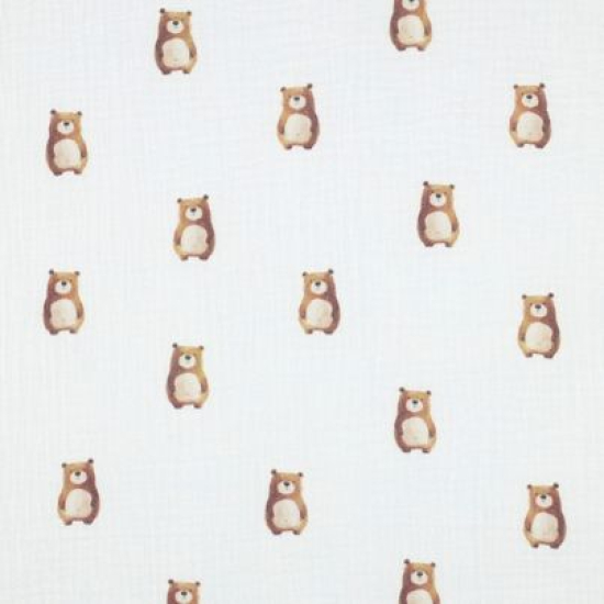 Weich fallender Bio Musselin in offwhite mit kleinen süßen Bären gemustert