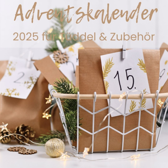 Adventskalender fuer Accessoires mit Stoffen und Kurzwaren gefüllt