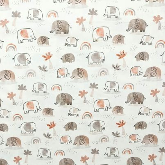 Weicher French Terry in offwhite mit Baby-Elefanten gemustert