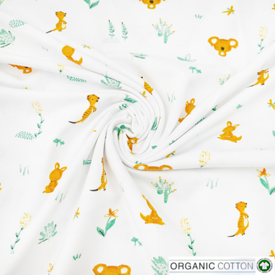 Preview: Bio Baumwolljersey in ecru mit Zootieren gemusert