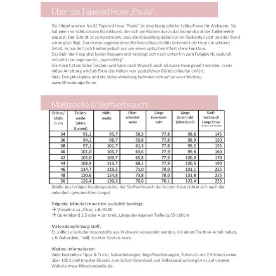 Preview: Schnittmuster von lillesol & pelle für eine TaperedHose in den  Groessen 34-50