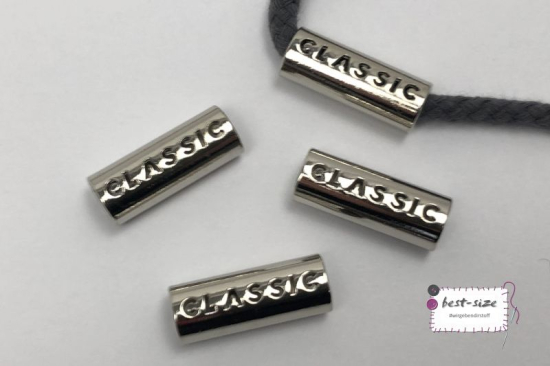 vier silberne kordelenden aus metall mit 8 mm Durchmesser