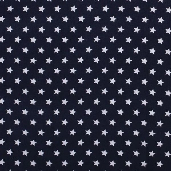Baumwollstoff in marine mit verschiedenen Mustern.