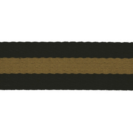 Baumwollmix in schwarz gemustert mit einem breiten Mittelstreifen in altgold