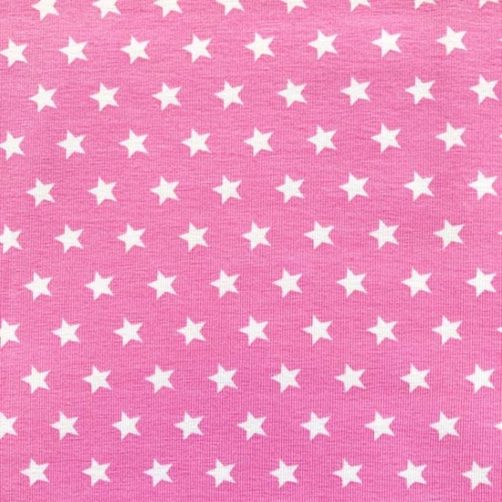 Baumwolljersey in pink mit Sternen gemustert.