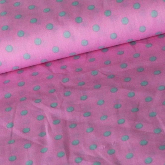 baumwollstoff in rosa gemustert mit punkten in grau-gruen