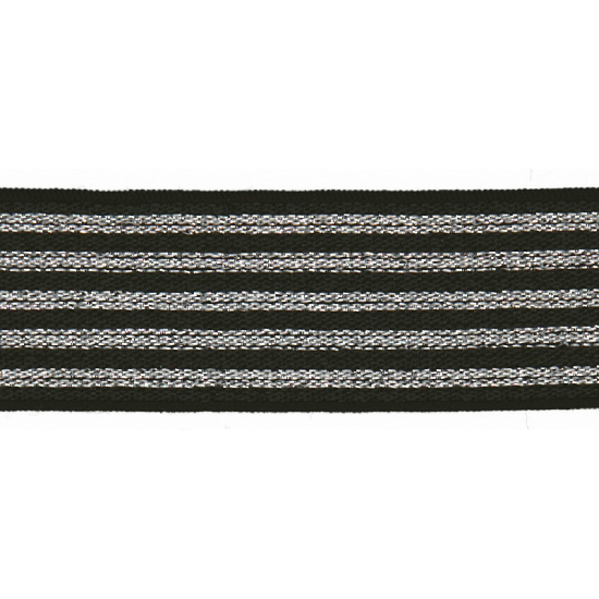Lurexband  in schwarz gemustert mit glitzerndern Streifen aus Lurexgarn in silber