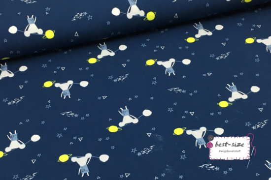 Baumwolljersey mit Weltall Maeusen gemustert in dunkelblau glatt liegend