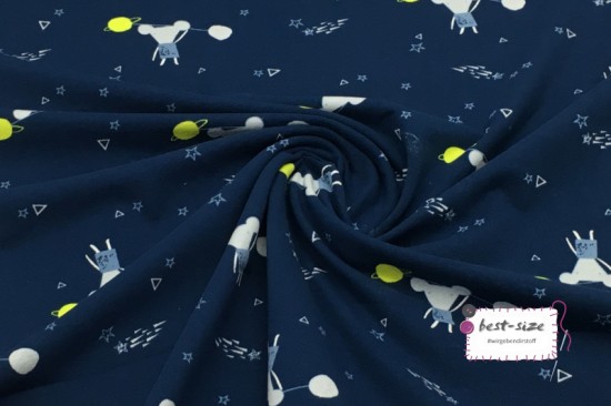 Baumwolljersey mit Weltall Maeusen gemustert in dunkelblau geknuellt