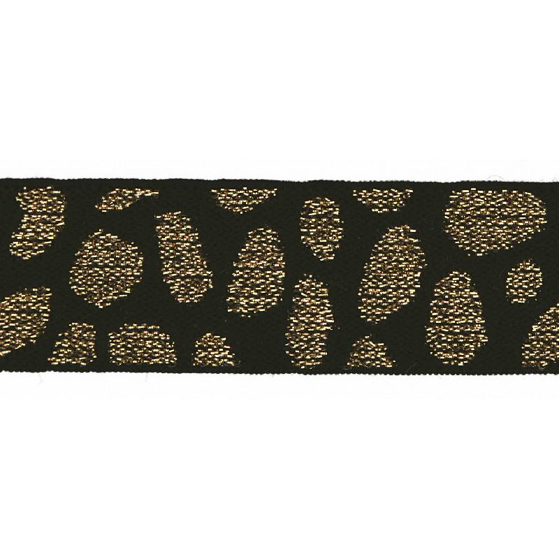 Lurexband in schwarz gemustert mit glitzerndern Leoprint aus Lurexgarn in gold
