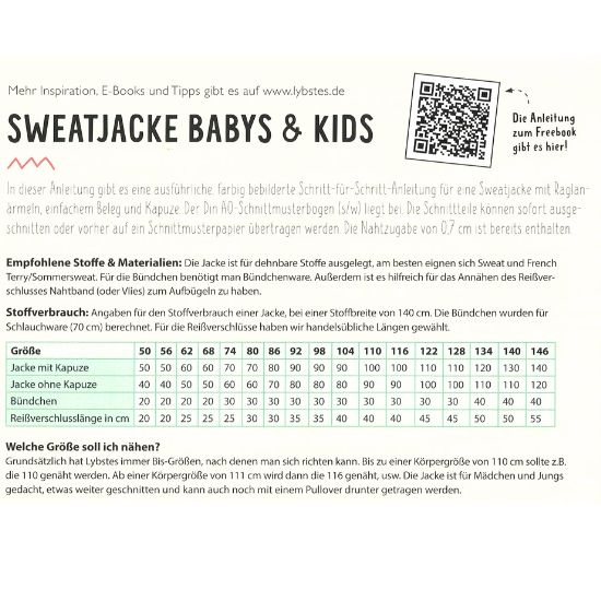 Preview: Lybstes Sweatjacke für Babies und Kids Gr. 50 bis 146