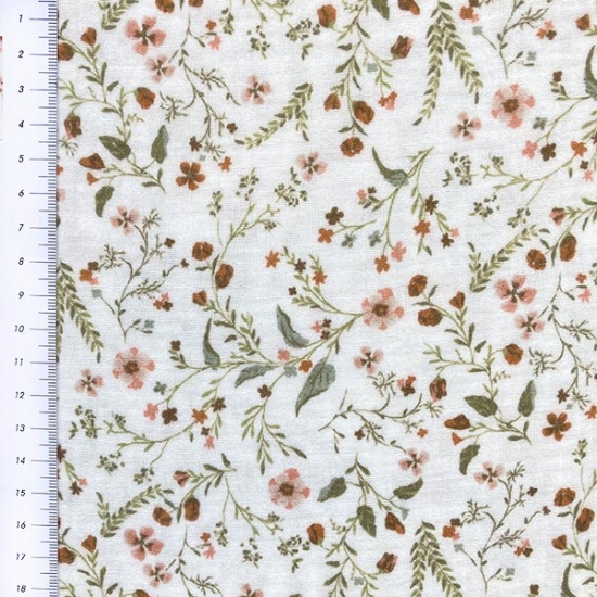 Preview: Musselin mit Blumensträuchern gemustert.