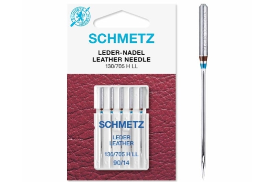 5 Ledernadeln von Schmetz mit Nadelstärke 80 bis 100 verpackt.