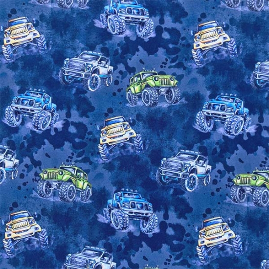 Softshell in blau mit Autos gemustert
