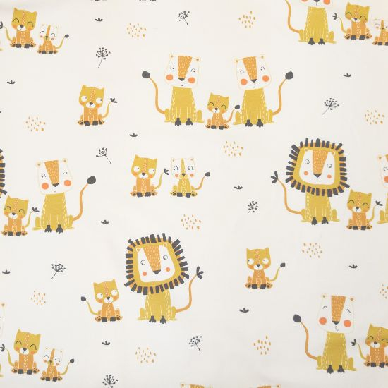 Weicher Baumwolljersey mit einer lustigen Löwenfamilie gemustert