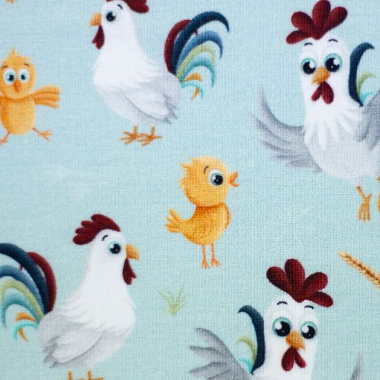 Super weicher Jersey mit lustiger Hühnerfarm gemustert