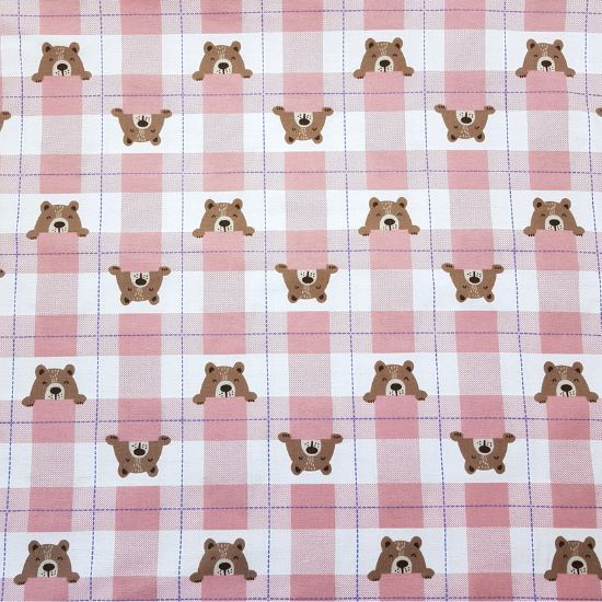 Superweicher Flanell in altrosa kariert mit süßen Bärchen gemustert