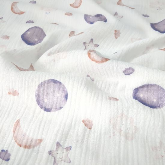 Weicher leichter Musselin in Offwhite mit niedlichem Traumhimmel gemustert