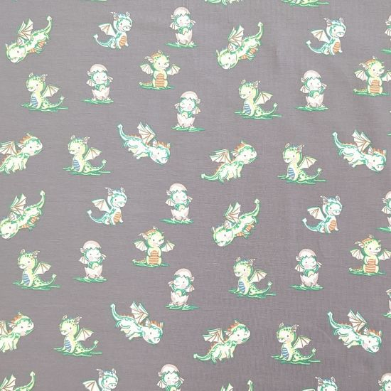 Kuschelweicher Jersey in Grau mit süßen Drachenbabys gemustert