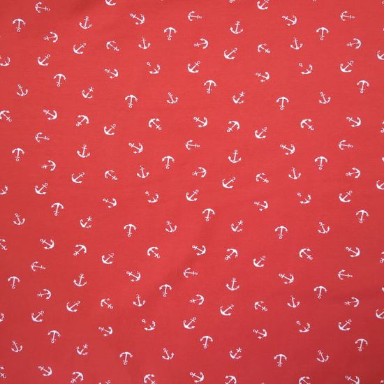 Weicher leichter jersey in Rot mit kleinen Ankern gemustert