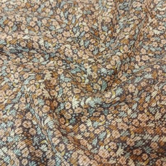 Weicher Cordstoff in braunen Farbtönen mit Allover Mini Blumenprint gemustert