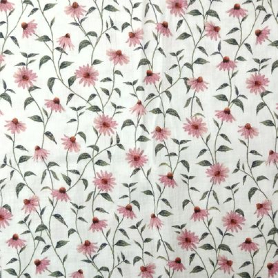 Weicher luftiger Bio Musselin in offwhite mit zarten Feldblümchen gemustert