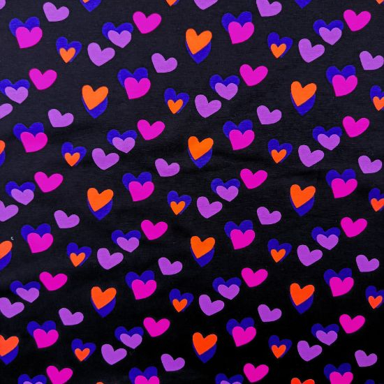 Kuschelweicher Jersey in schwarz mit Neon Herzen gemustert
