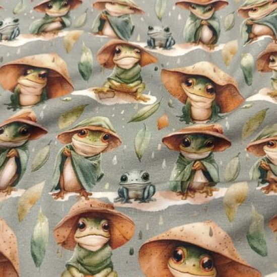 Kuschelweicher Jersey in grau-grün mit süßen Fröschen gemustert