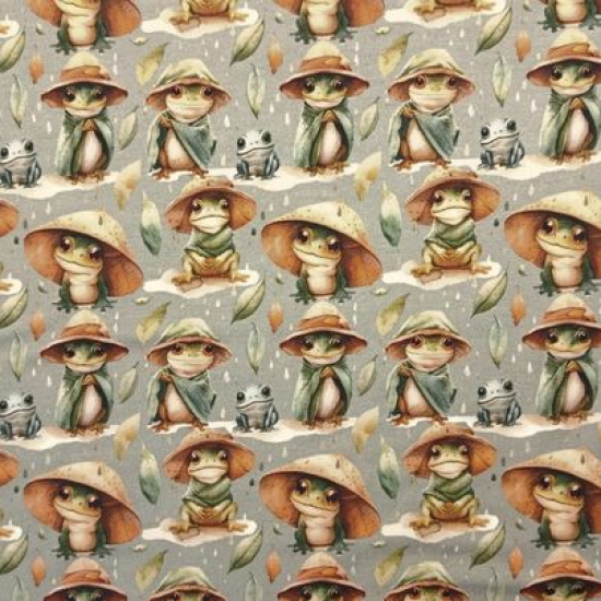 Kuschelweicher Jersey in grau-grün mit süßen Fröschen gemustert