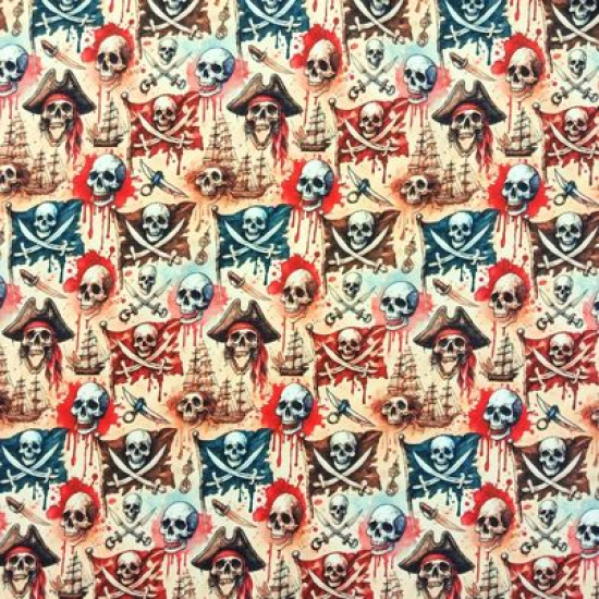 Kuschelweicher und warmer Sweatstoff in Beige Farbtönen mit Piratenmotiv gemustert