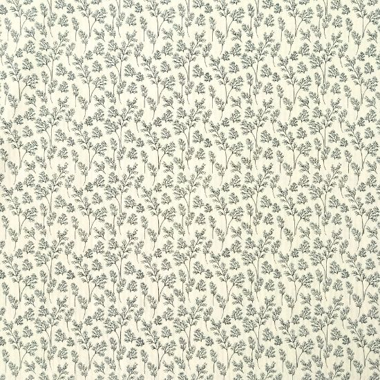 Leichter luftiger Baumwollstoff Seersucker in ecru mit kleinen altgrünen Miniblütenzweigen gemustert