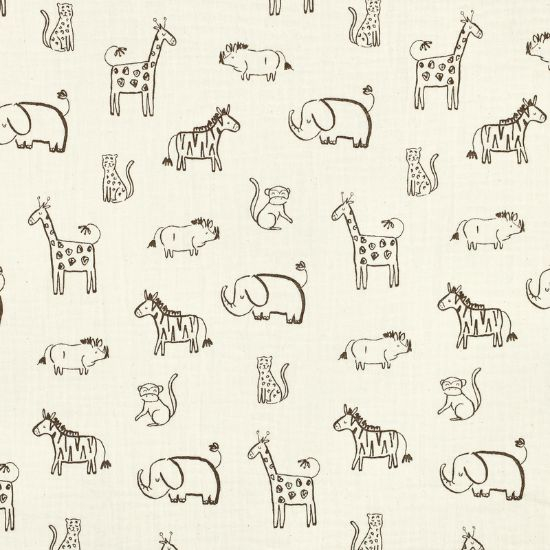 Weich fallender leichter Musselin in ecru mit Safaritieren in schokobraun gemustert