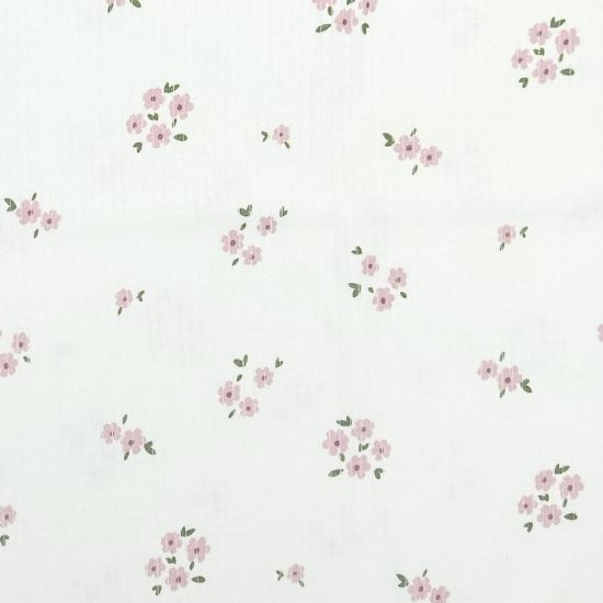 Kuschelweicher Ribjersey aus reiner Baumwolle mit Blümchen in rosa gemustert.