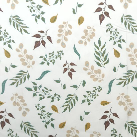 Leicht fallender Baumwollstoff in offwhite mit verschiedenen Blättern gemustert
