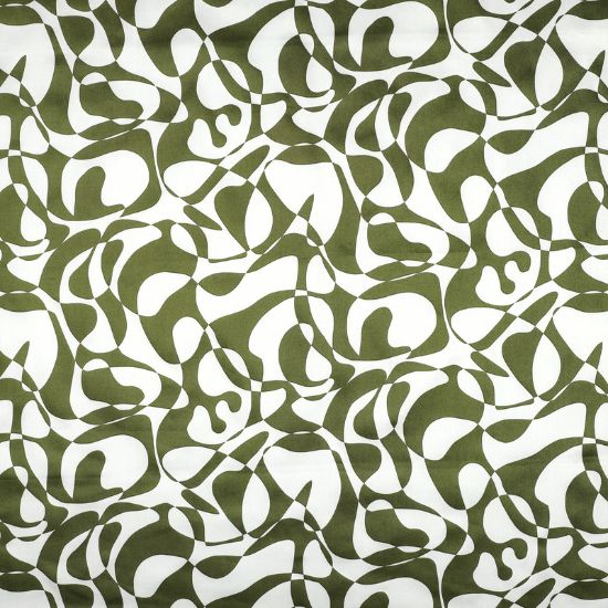 Glatt und leicht fallender Baumwoll Satin in Olive/Weiß mit abstraktem Muster