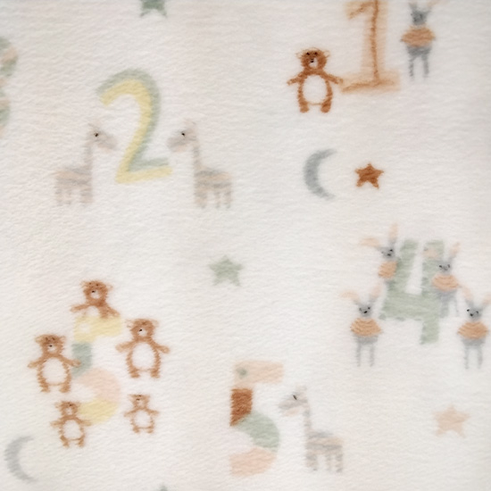 Wellnessfleece mit bunten Tieren und Zahlengemustert, ideal für kuschelige Decken und Kissen