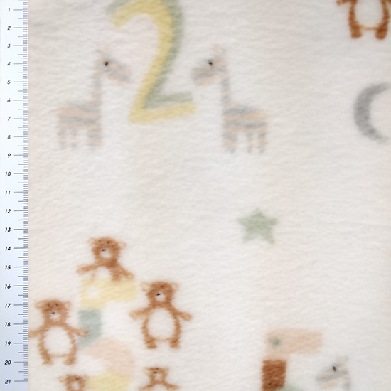 Wellnessfleece mit bunten Tieren und Zahlengemustert, ideal für kuschelige Decken und Kissen