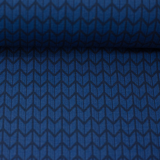 Hochwertiger French Terry in Blau mit rautenartigem Strickmuster