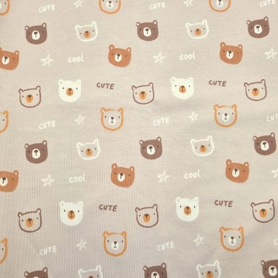 Weicher Baumwolljersey mit niedlichen Baerenkoepfen gemustert